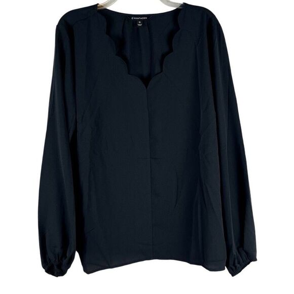 41 Hawthorn Scallop Neck Black Long Sleeve Blouse XXL - Picture 1 of 11